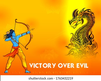 illustration of India vs China concept showing tension and confrontation in borders with Lord Rama fighting against Dragon