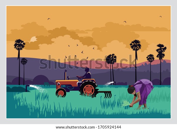 Illustration Indian Agriculture Indian Farmer Stock Vector Royalty