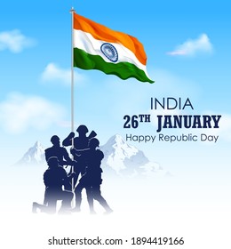 Illustration Of Indian Army Soilder Holding Flag Of India With Pride For 26th January Happy Republic Day Of India