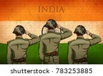 illustration of Indian Army soilder saluting falg of India with pride