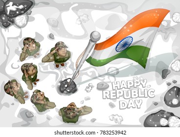 illustration of Indian Army soilder saluting falg of India on Happy Republic Day