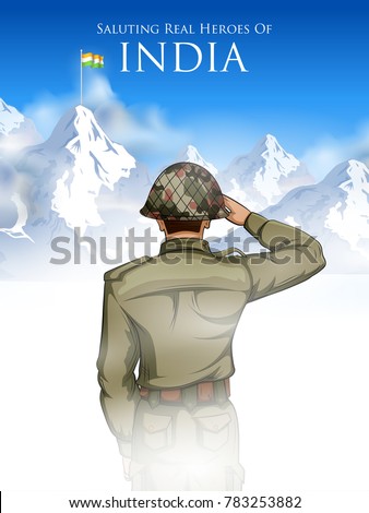 illustration of Indian Army soilder saluting falg of India with pride
