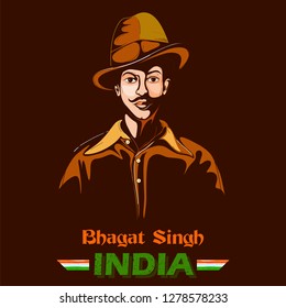 illustration of Indian background with Nation Hero and Freedom Fighter Bhagat Singh on isolated white backdrop