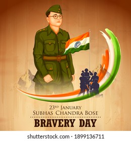 illustration of Indian background with Nation Hero and Freedom Fighter Subhash Chandra Bose Pride of India for 23rd January