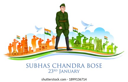 illustration of Indian background with Nation Hero and Freedom Fighter Subhash Chandra Bose Pride of India for 23rd January