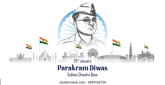 illustration of Indian background with Nation Hero and Freedom Fighter Subhash Chandra Bose Pride of India for 23rd January