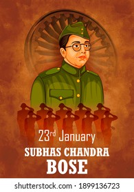 illustration of Indian background with Nation Hero and Freedom Fighter Subhash Chandra Bose Pride of India for 23rd January