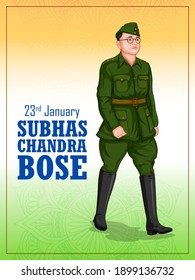 illustration of Indian background with Nation Hero and Freedom Fighter Subhash Chandra Bose Pride of India for 23rd January