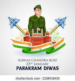 illustration of Indian background with Nation Hero and Freedom Fighter Subhash Chandra Bose Pride of India for 23rd January