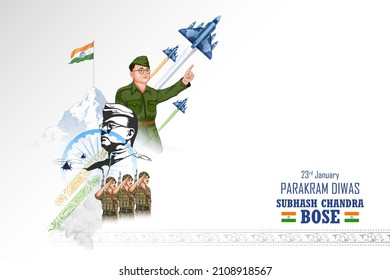 illustration of Indian background with Nation Hero and Freedom Fighter Subhash Chandra Bose Pride of India for 23rd January