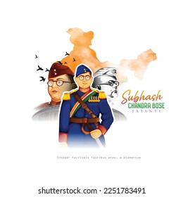 illustration of Indian background with Nation Hero and Freedom Fighter Subhash Chandra Bose