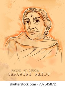 illustration of Indian background with Nation Hero and Freedom Fighter Sarojini Naidu Pride of India