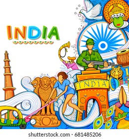 illustration of Indian background showing its incredible culture and diversity for 15th August Independence Day of India