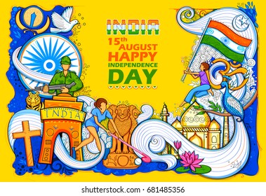 illustration of Indian background showing its incredible culture and diversity for 15th August Independence Day of India