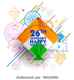illustration of Indian background with tricolor kites  for 26th January Happy Republic Day of India