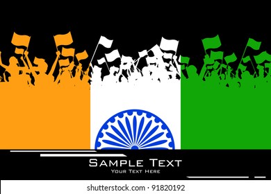 illustration of Indian citizen waving flag on tricolor flag