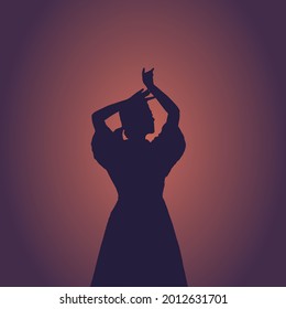 Illustration of Indian classical dancer. Ballerina silhouette isolated on white background. Vector female ballet dancer.