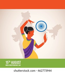 illustration of Indian classical dancer creating abstract India flag