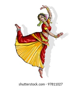 illustration of Indian classical dancer performing bharatnatyam