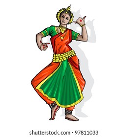 Illustration Indian Classical Dancer Performing Odissi Stock Vector ...