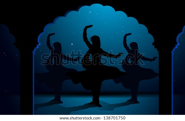 Illustration Indian Classical Dancers Performing Kathak Stock Vector Royalty Free