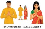 Illustration of Indian couple in Indian traditional dress.