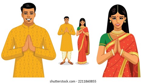 Illustration Of Indian Couple In Indian Traditional Dress.