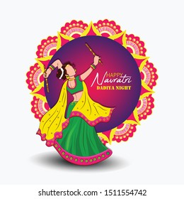 Illustration of Indian Couples Playing Garba and Dandiya Dance Navratri festival of India 