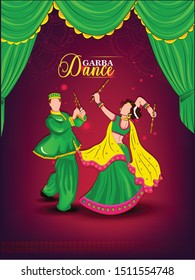 Illustration of Indian Couples Playing Garba and Dandiya Dance Navratri festival of India 