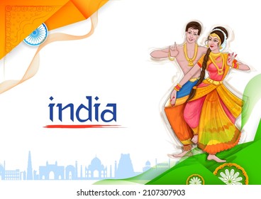 illustration of Indian dancer tricolor background showing its incredible culture and diversity on 26th January Republic Day of India