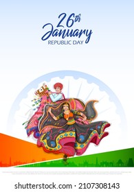 illustration of Indian dancer tricolor background showing its incredible culture and diversity on 26th January Republic Day of India