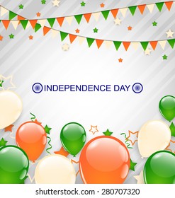 Illustration Indian Decoration in Traditional Tricolor of Flag for Independence Day, Buntings Flags Garlands and Balloons - Vector