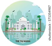 Illustration of the indian famous destination with the reflection. Flat style vector.