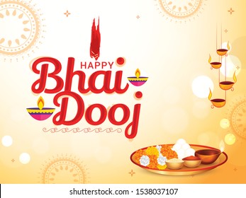 Illustration Indian Festival Of Bhai Dooj,Bhau-Beej,Bhai Tika Celebration Background.