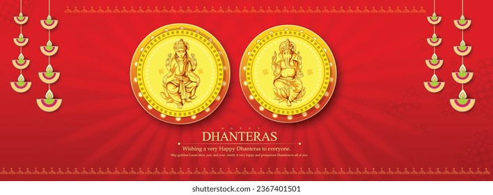 Illustration des indianischen Festivals Dhanteras , Maa Lakshmi und, Kalash mit Goldmünzen und Fußspuren
