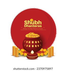 illustration of indian festival Dhanterash with gold coins and and creative background