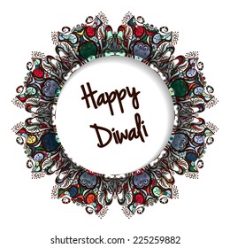 Illustration of Indian festival Diwali.Greeting round label