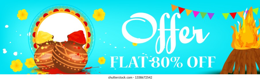 Illustration Of Indian Festival Happy Holi Sale Poster Or Banner Discount Offer Background.
