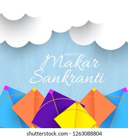 Illustration Of Indian Festival Happy Makar Sankranti Background With Colorful Kites.