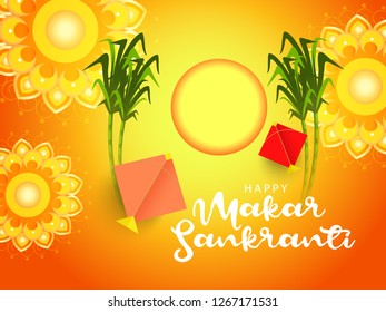 Illustration Of Indian Festival Happy Makar Sankranti Background With Colorful Kites.