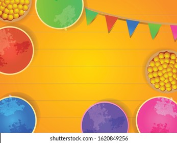 Illustration of Indian Festival Holi with sweets and full of colors. Happy Holi.
