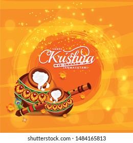 Illustration of Indian Festival Janmashtami Celebration Background.
