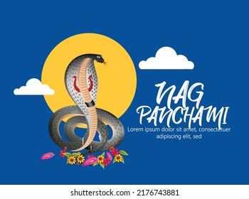 illustration for Indian festival nag Panchami with hindi Calligraphy of (nag panchami) snakes festival, Kite