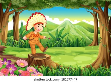 Illustration of an Indian at the forest