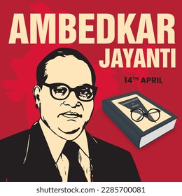 Illustration of Indian freedom fighter Dr. Babasaheb Bhimrao Ambedkar. Ambedkar Jayanti.