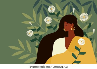 Illustration of an Indian girl wearing traditional dress against a floral background