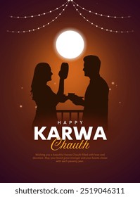 Illustration des Indian Hindu Festival glücklich Karva Chauth Hintergrund mit Paar tun Karwa Chauth.