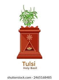 Ilustración de la santa albahaca india llamada tulsi