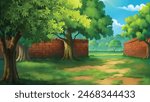 Illustration of indian house garden vector village background for 2d cartoon