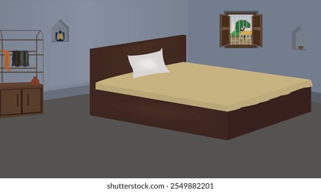 Illustration of Indian House vector art . Village bedroom background for cartoon